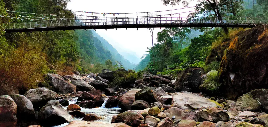 silk route sikkim, lingtam, river, wooden bridge