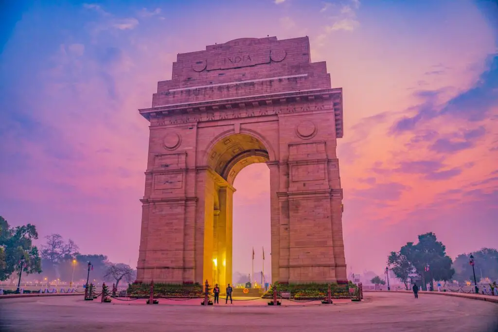 1 day in Delhi. This is an image of the India Gate in Delhi at sunset.